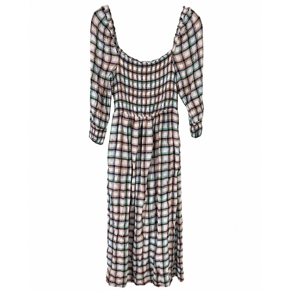 Maeve Anthropologie Cerie Plaid Maxi Dress Small Smocked Puff Sleeve Cottagecore
